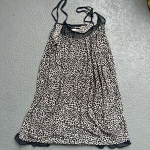Studio‎ Donatella Leopard Print Cami Slip Dress Black Mesh Trim L